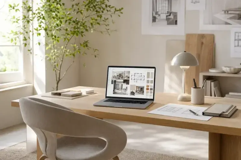 Bright workspace used for service design