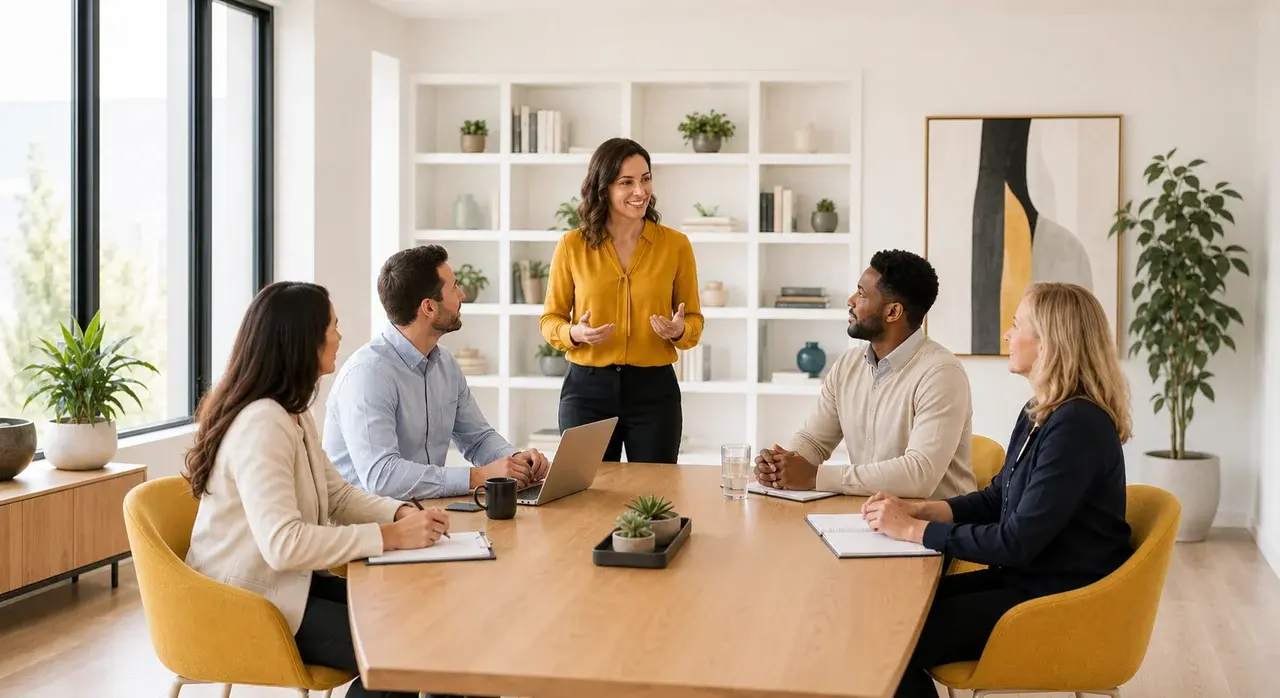 Business team collaborating during a presentation